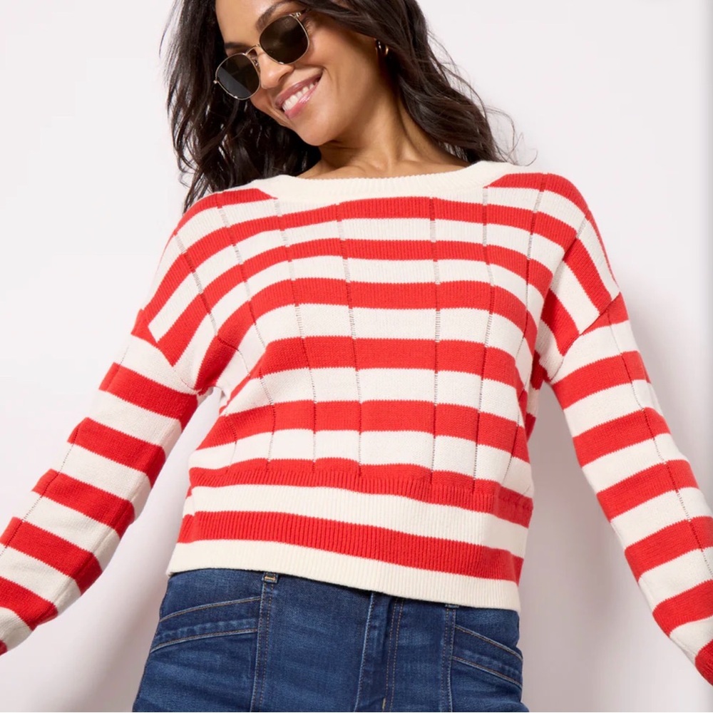 Evereve Shayla Pullover Red and White Striped Women's Sweater Size Medium